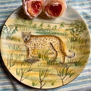 MayRich Cheetah Decorative Plate - Big Cat Decorative Plate - Hand Painted Plate